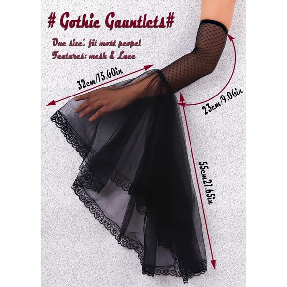 Gothic Black Lace Sleeves Women Witch Vampire Costume Accessories - Picture 5 of 7